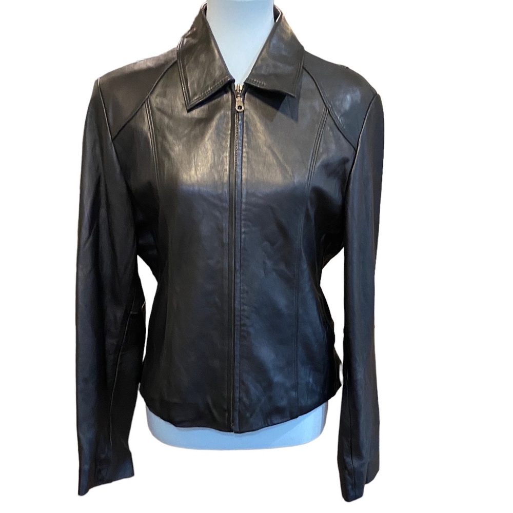 Classic Black Leather Zip Front Jacket